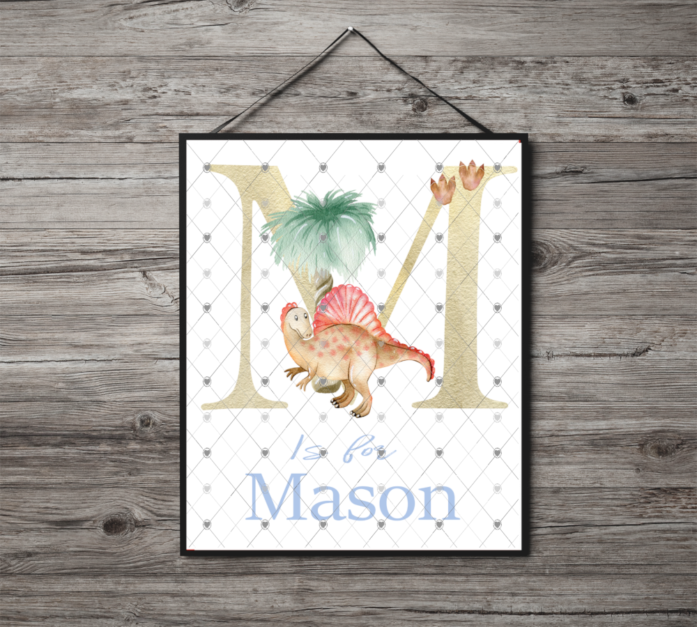 Dinosaur Initial Name Print, Letter M Custom Print, Letter M